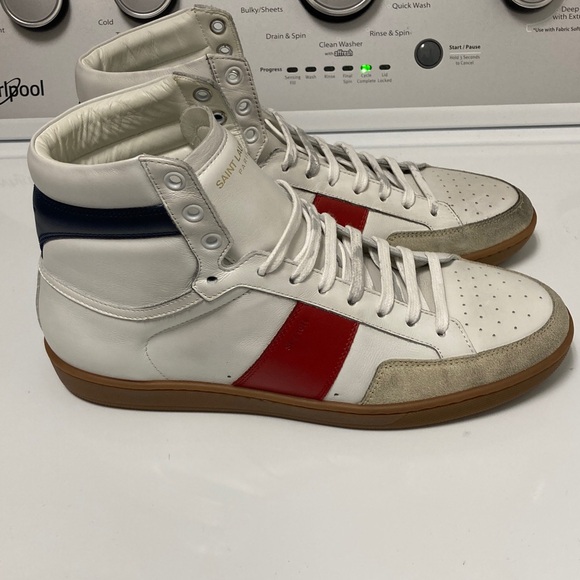 NWOT Saint Laurent White and Red Leather Sneakers - Picture 4 of 12